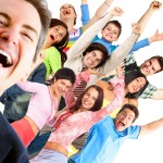 Young happy people. Isolated ver white background